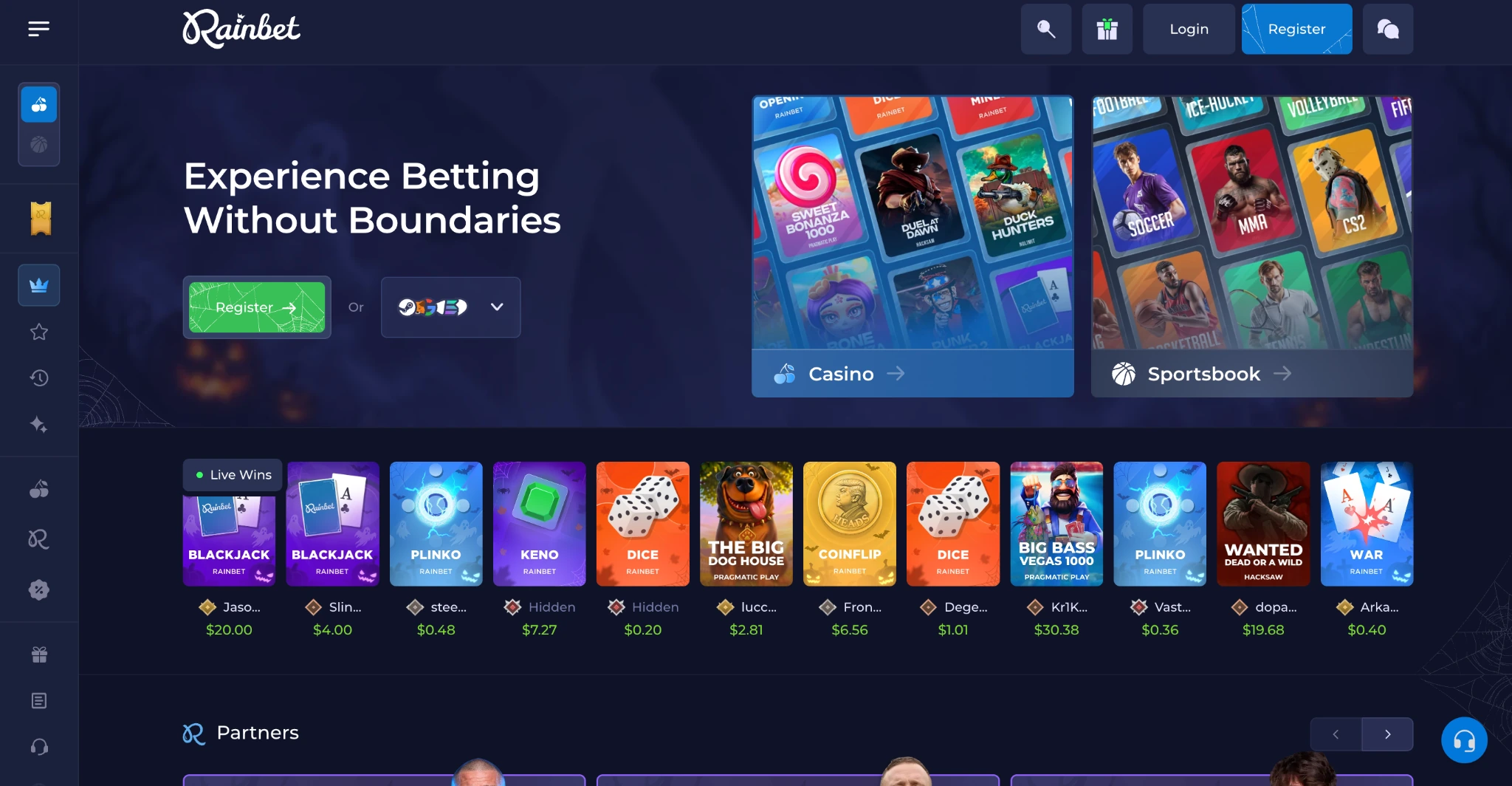 Rainbet casino and sportsbook homepage